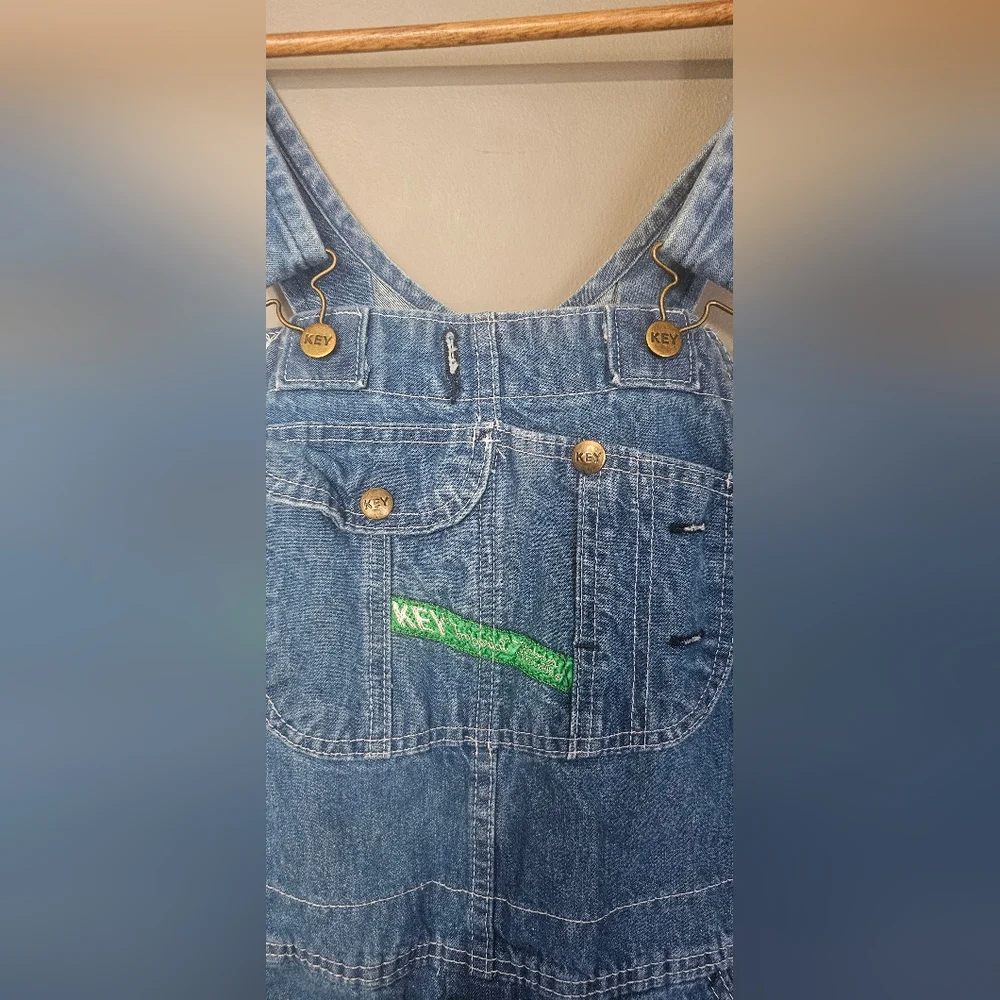 Key Distressed Blue Denim Overalls Grunge Utility 90's 34x36
